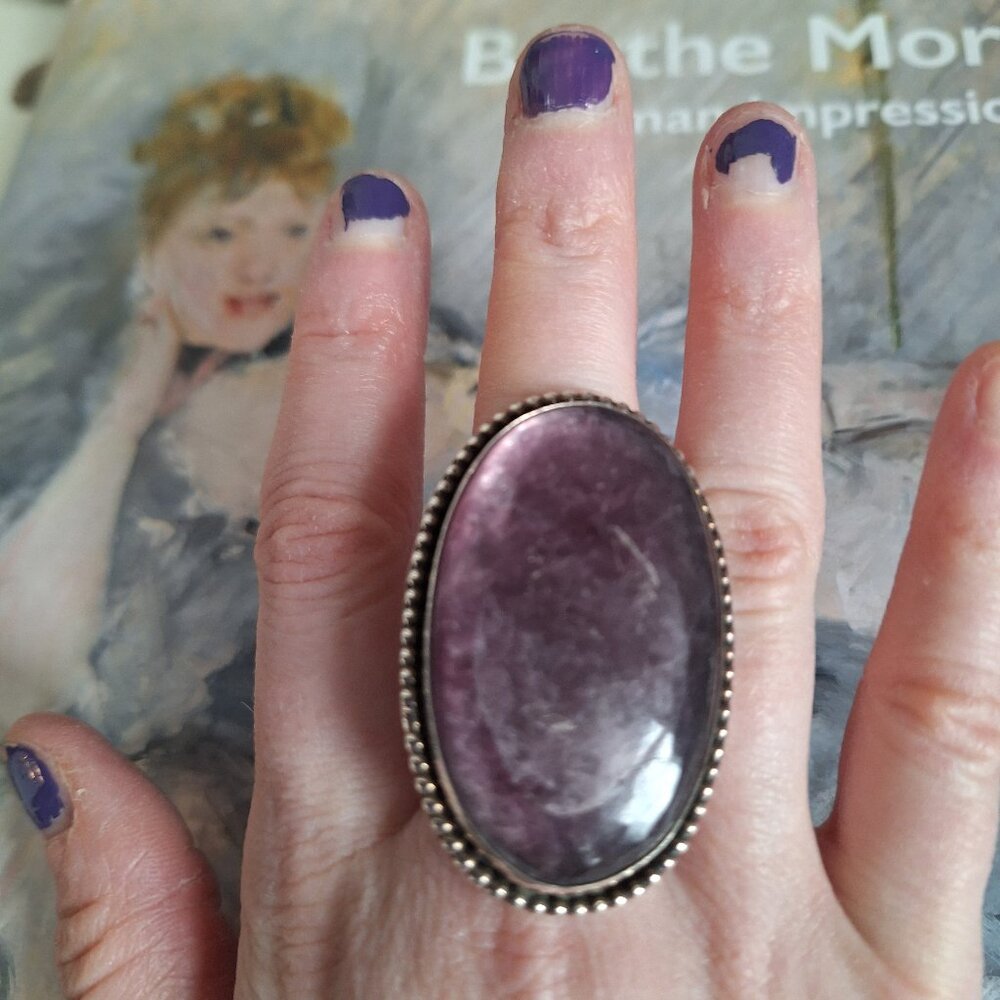 Huge sterling silver lepodolite ring